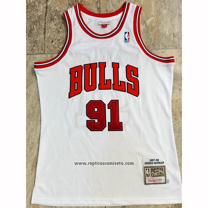 Camiseta Chicago Bulls Dennis Rodman #91 Mitchell & Ness 1997-98 Blanco